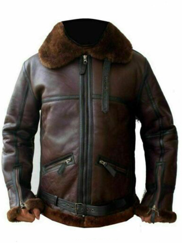 Mens Reddish Shaded RAF Aviator B3 Bomber Sheepskin Fur Leather