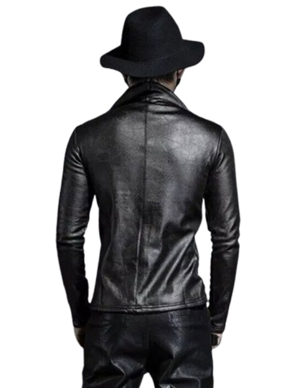 Men Slim Fit Black Motorcycle Leather Jacket