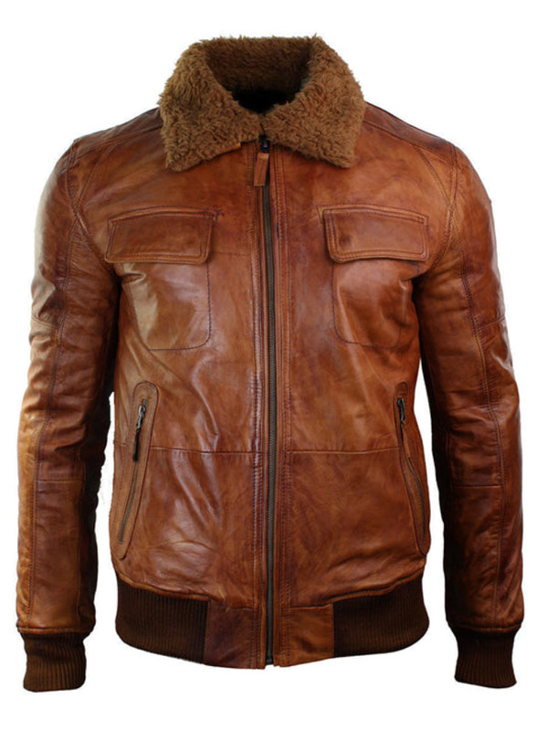 B3 Aviator Brown Leather Jacket with Sheepskin Collar