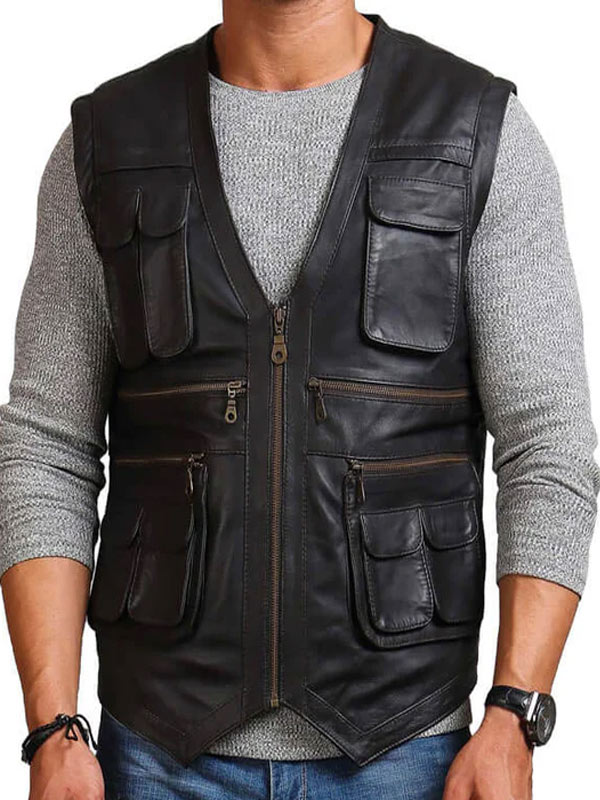 Mens Leather Motorcycle Vest