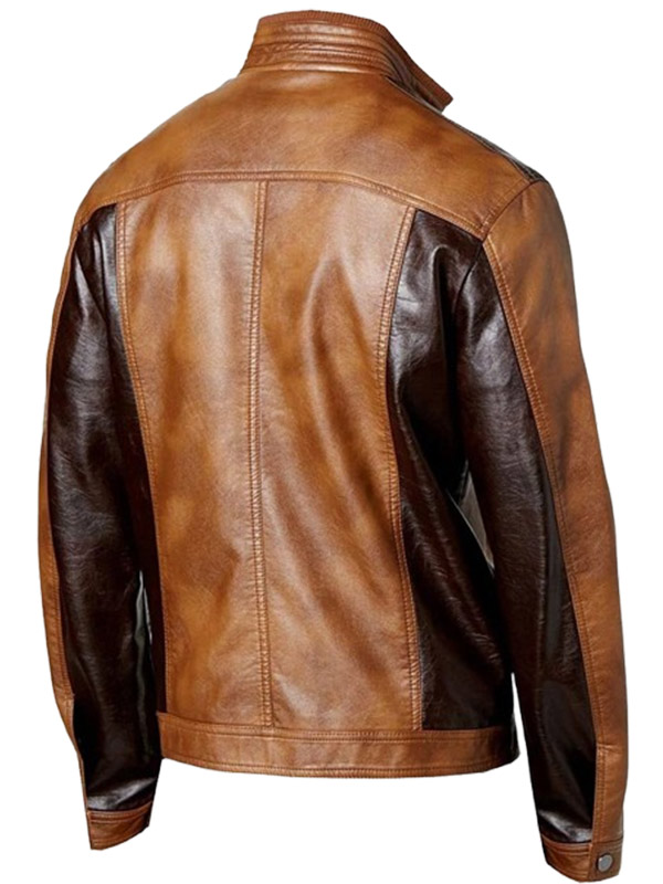 Men Genuine Leather Brown Motorcycle Jacket