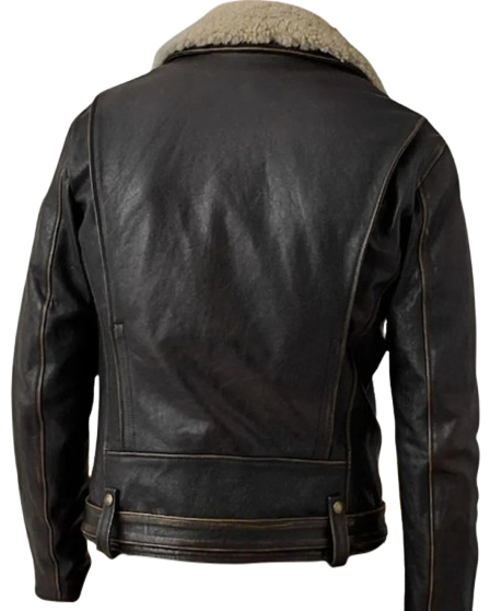 Mens Shearling Aviator Biker Jacket with Fur Collar