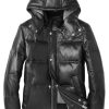Winter Bomber Genuine Leather Black Hooded Jacket