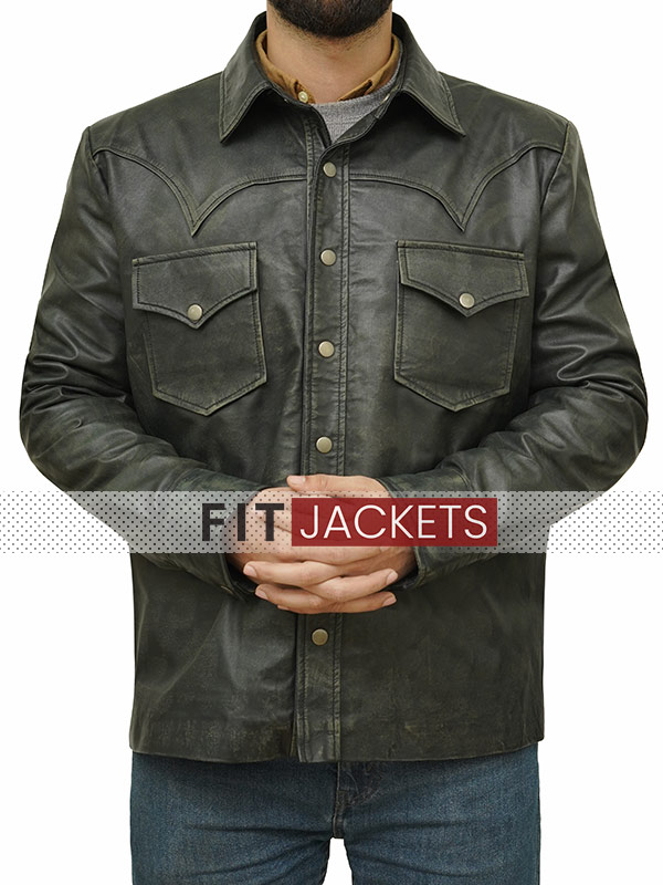 Mens Stylish Black Leather Dutton Down Jacket