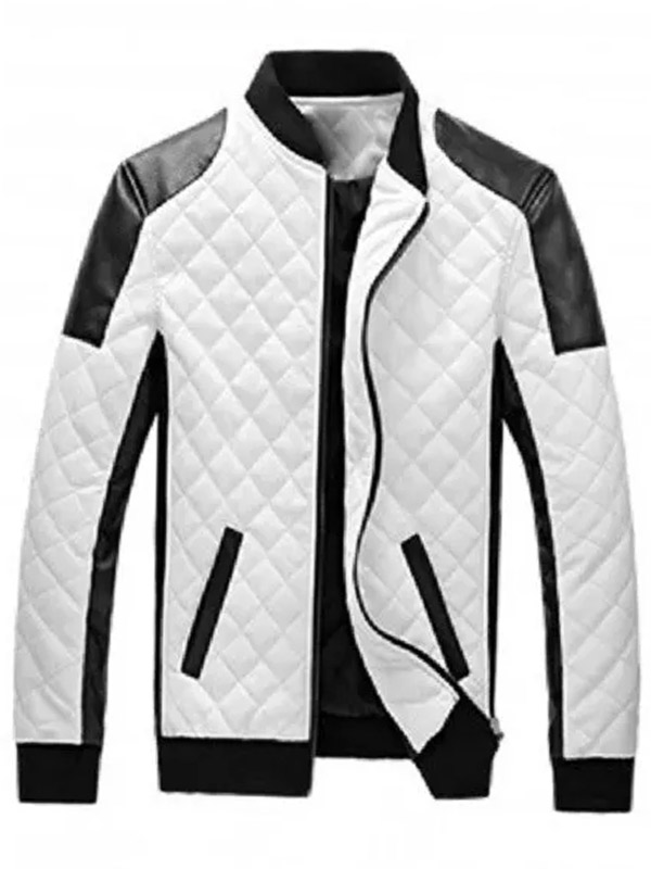 Black and White Quilted Bomber Jacket