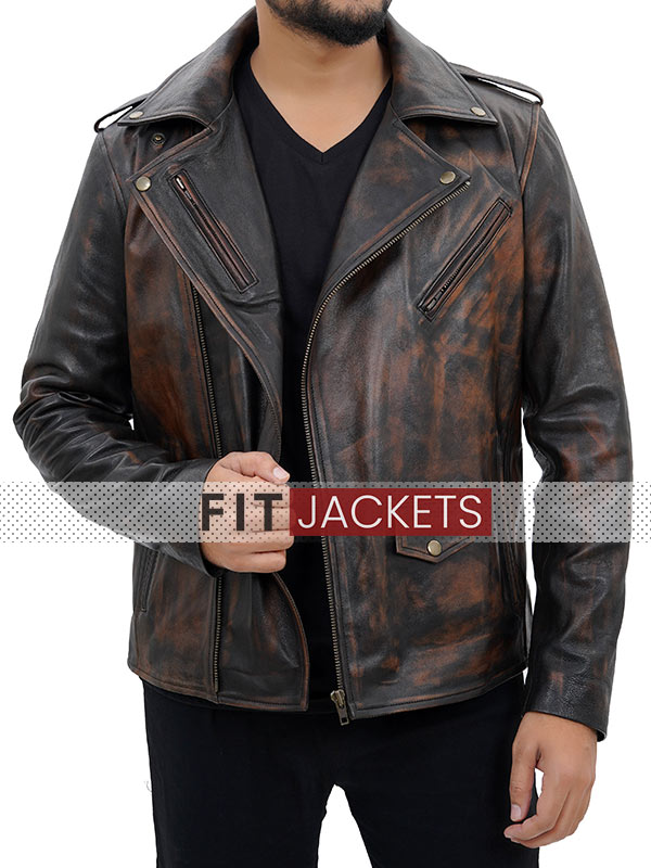 Mens Brown Leather Biker Jacket
