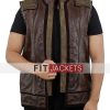 Mens Stand Up Collar Brown Leather Vest
