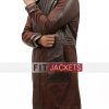 Mens Hooded Brown Leather Trench Coat