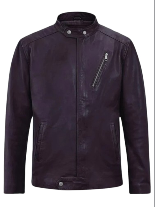 Cafe Racer Purple Leather Moto Jacket