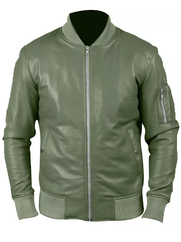 Bomber Stylish Olive Green Leather Jacket