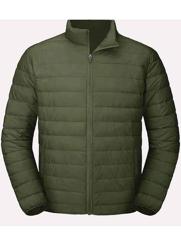 Stand Collar Style Green Puffer Jacket Men