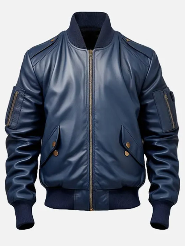 Blue Flight Bomber Leather Jacket
