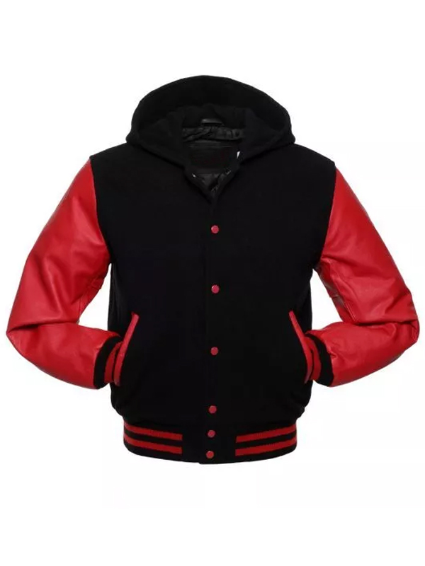 Baseball Bomber Black and Red Letterman Jacket