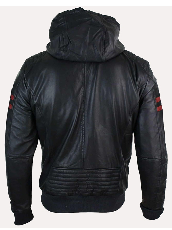 Vintage Quilted Style Black Leather Bomber Jacket