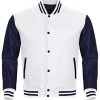 Mens Bomber White and Blue Varsity Jacket