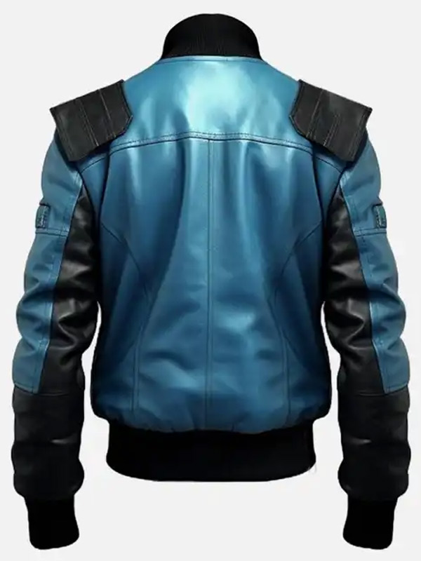 Men's Motorcycle Black and Blue Leather Jacket