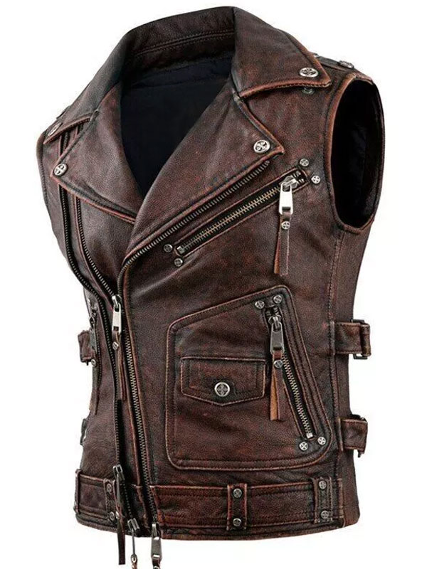 Vintage Motorcycle Brown Leather Biker Vest