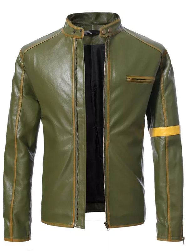 Casual Green Leather Motorcycle Jacket