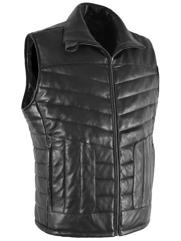 Black Quilted Leather Jacket For Mens