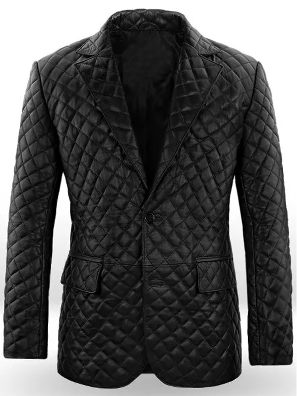 Quilted Stylish Black Leather Blazer Coat Mens