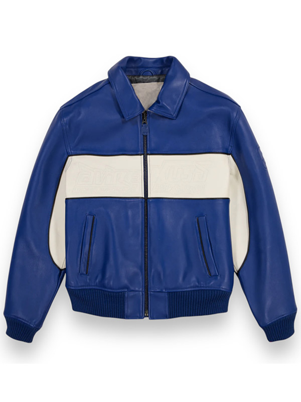 Spider Racing Blue Leather Bomber Jacket