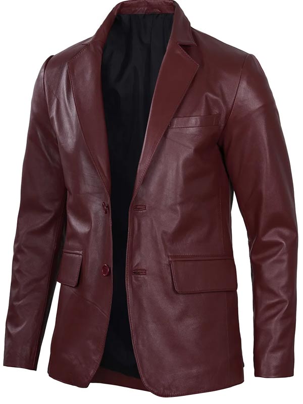 Men Real Sheepskin Maroon Leather Blazer