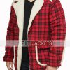 Red Plaid Shearling Jacket For Men