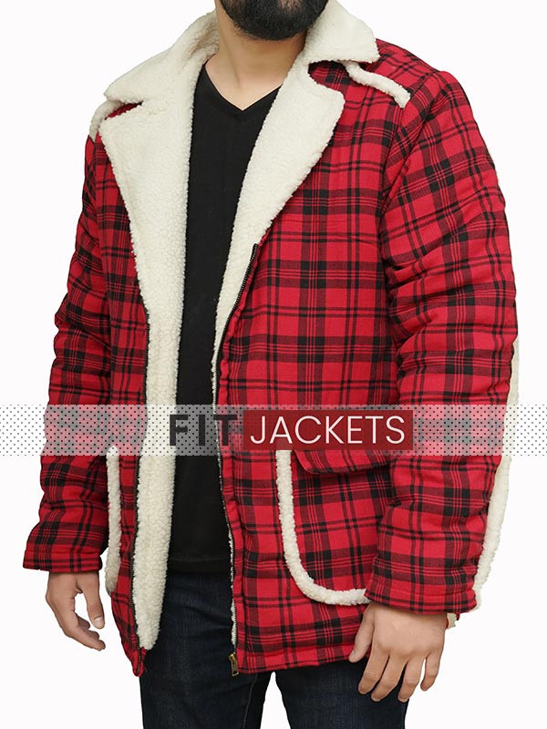 Red Plaid Shearling Jacket For Men