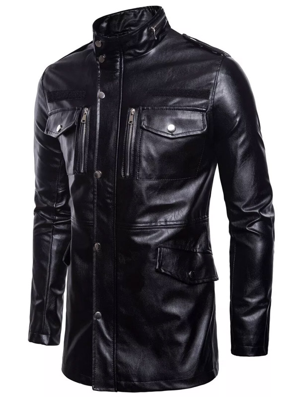 Men's Motorcycle Black Mid Length Leather Jacket
