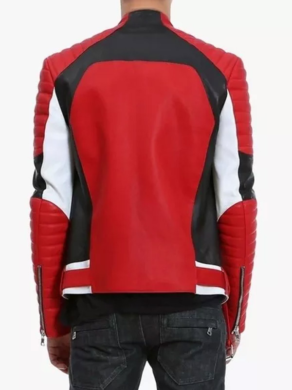 Men Biker Red Motorcycle Leather Jacket