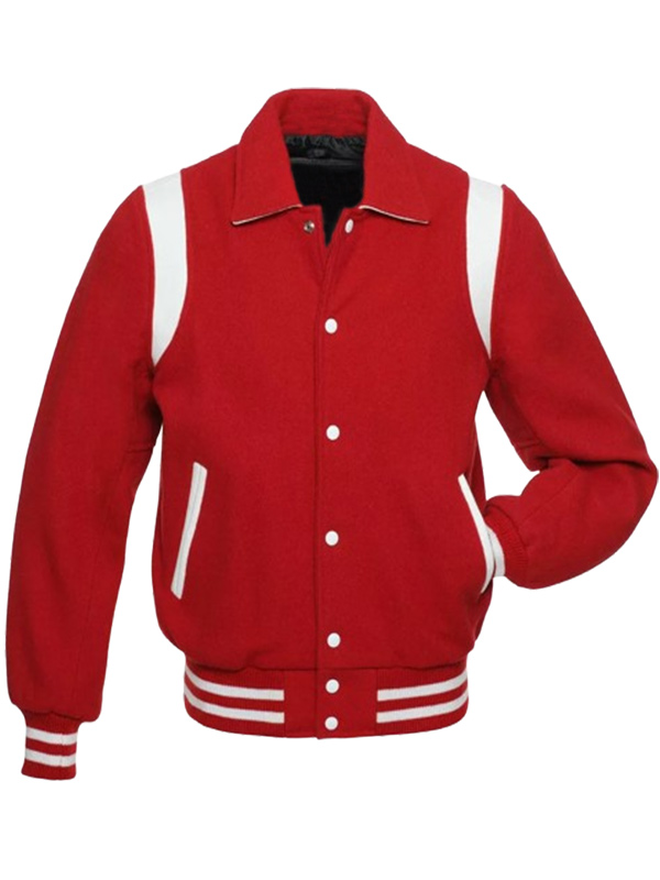 Mens Letterman Style Red and White Wool Varsity Jacket