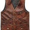 Mens Vintage Brown Distressed Leather Biker Vest