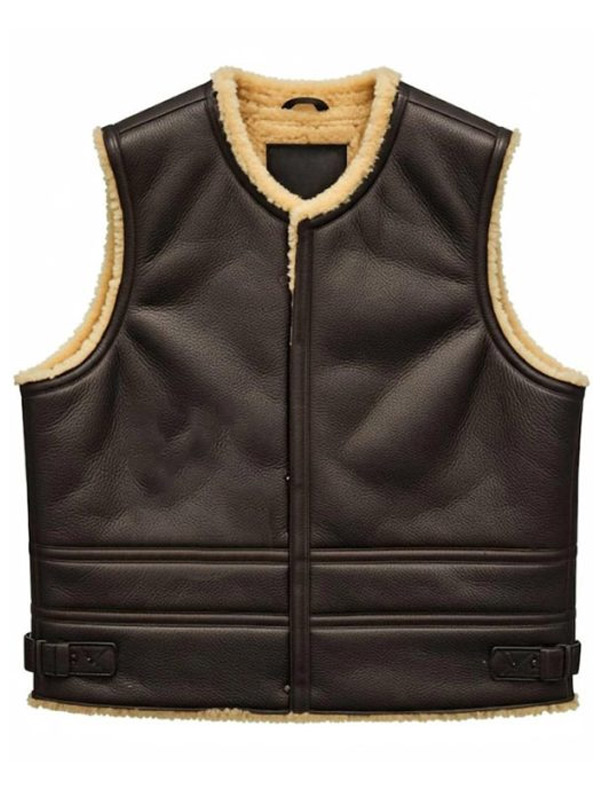 Men Sheepskin Dark Brown Leather Shearling Vest