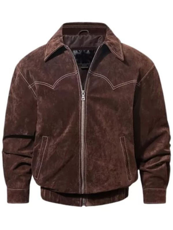 Men’s Bomber Dark Brown Suede Leather Jacket