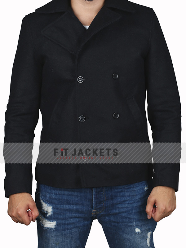 Mens Formal Black Stylish Wool Peacoat