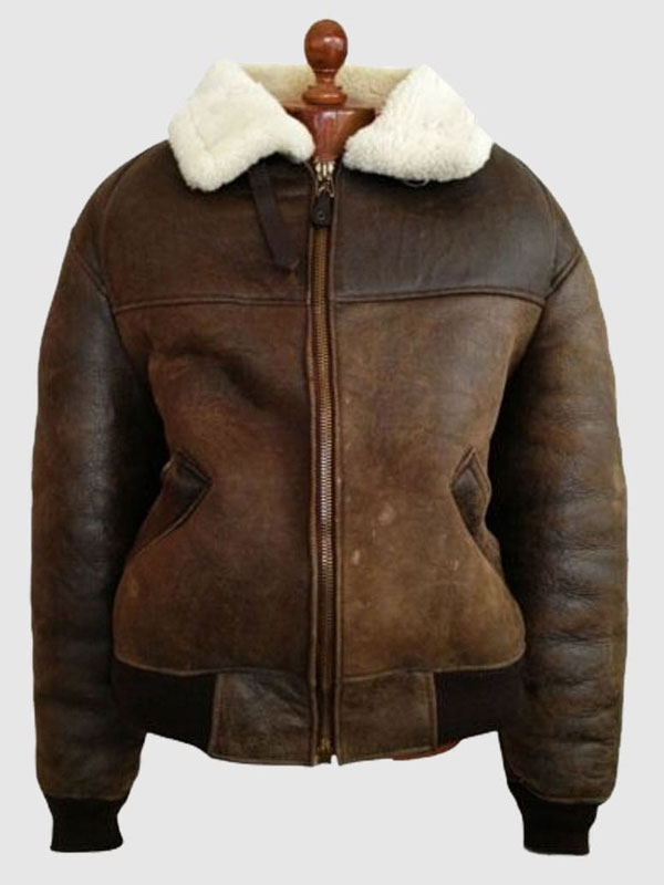 Men B3 Shearling Pilot Brown Bomber Leather Jacket