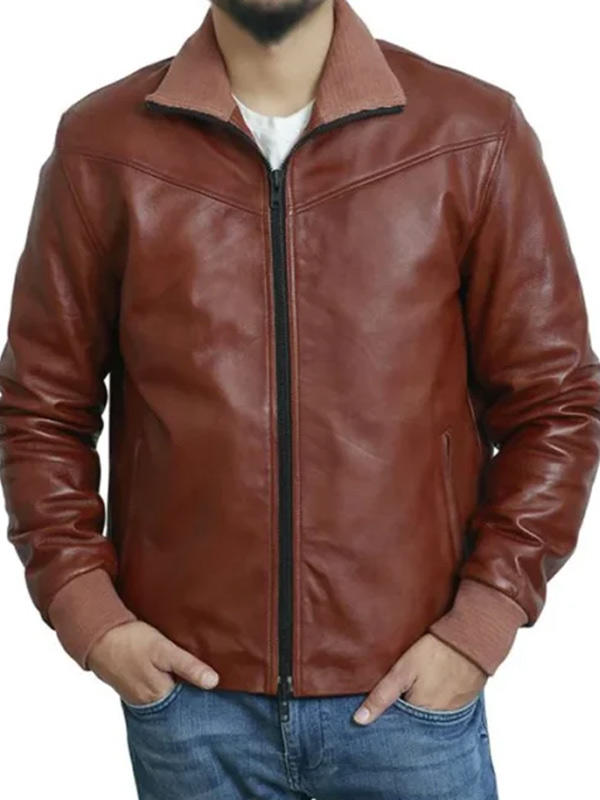 Moto Slim Fit Brown Leather Jacket For Men