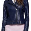 Navy Blue Leather Biker Jacket