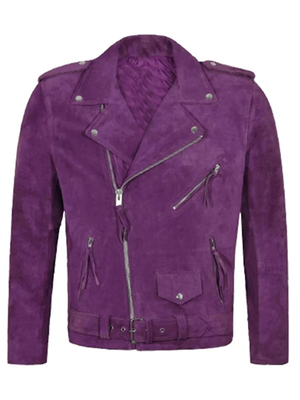 Women Suede Leather Purple Biker Jacket