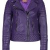 Quilted Purple Leather Biker Jacket