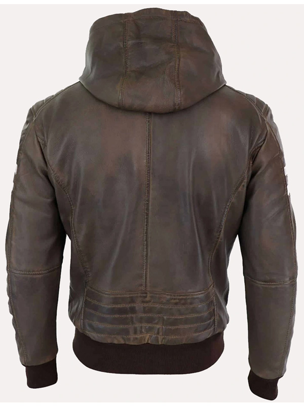 Mens Stylish Brown Hooded Leather Jacket