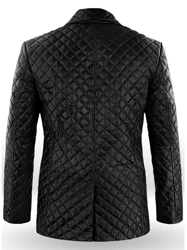 Mens Quilted Classic Black Leather Blazer