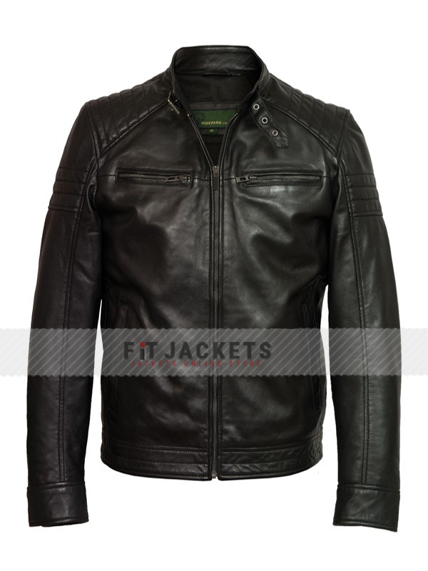 Quilted Mens Black Motorcycle Leather Jacket