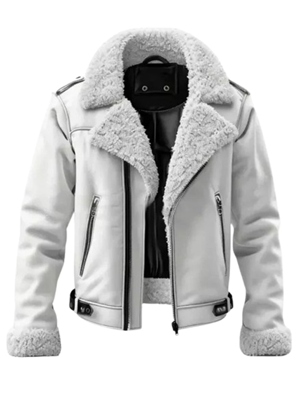 RAF White Leather Aviator Shearling Jacket