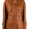 Women Brown Belted Leather Coat