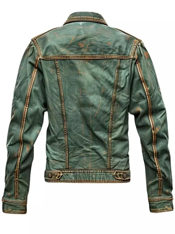 Men Trucker Style Vintage Green Leather Jacket