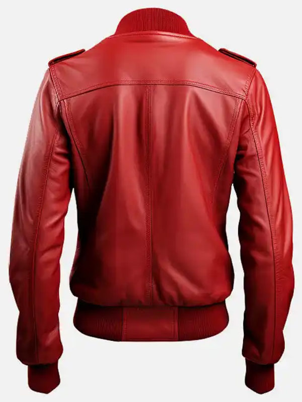 Women's Red Leather Bomber Jacket