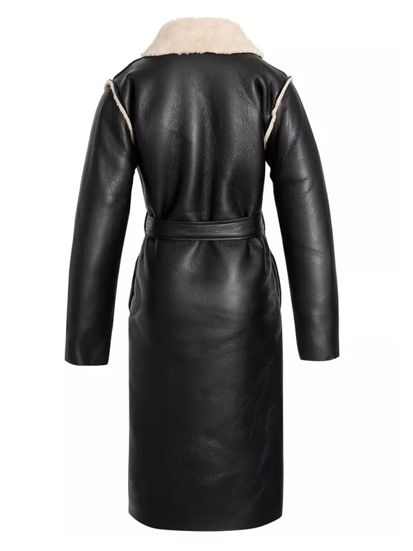 Womens Black Leather Shearling Coat