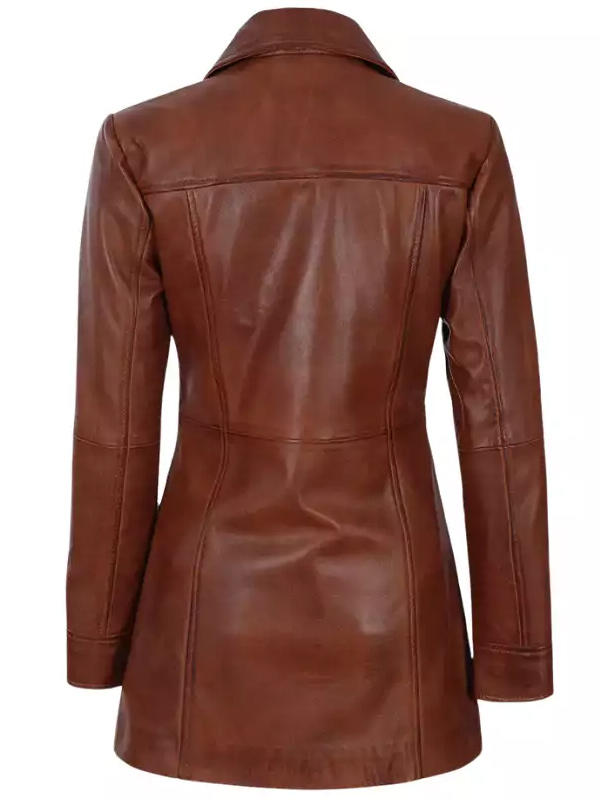 Short Cognac Leather Coat