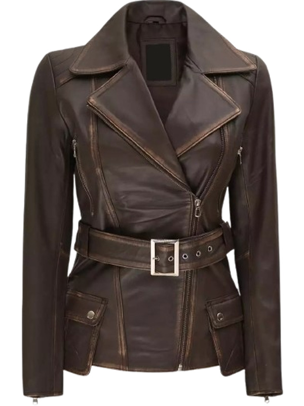 Slim Fit Dark Brown Leather Jacket Womens